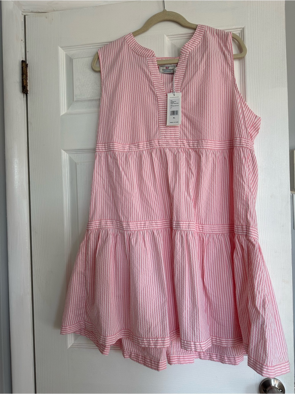 Vineyard Vines Pink Harbor Tiered Striped Sleeveless Dress